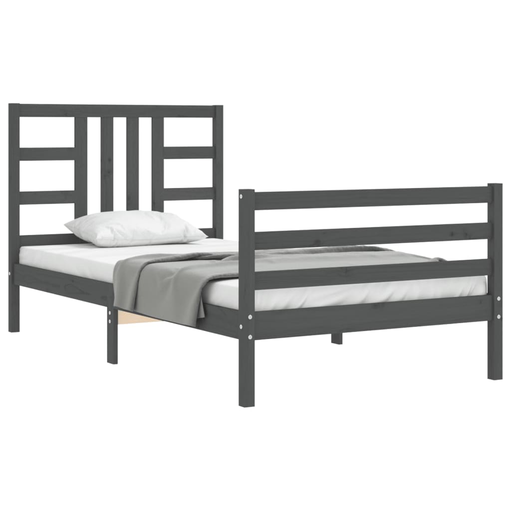 vidaXL Cadru de pat cu tăblie, gri, 90x200 cm, lemn masiv