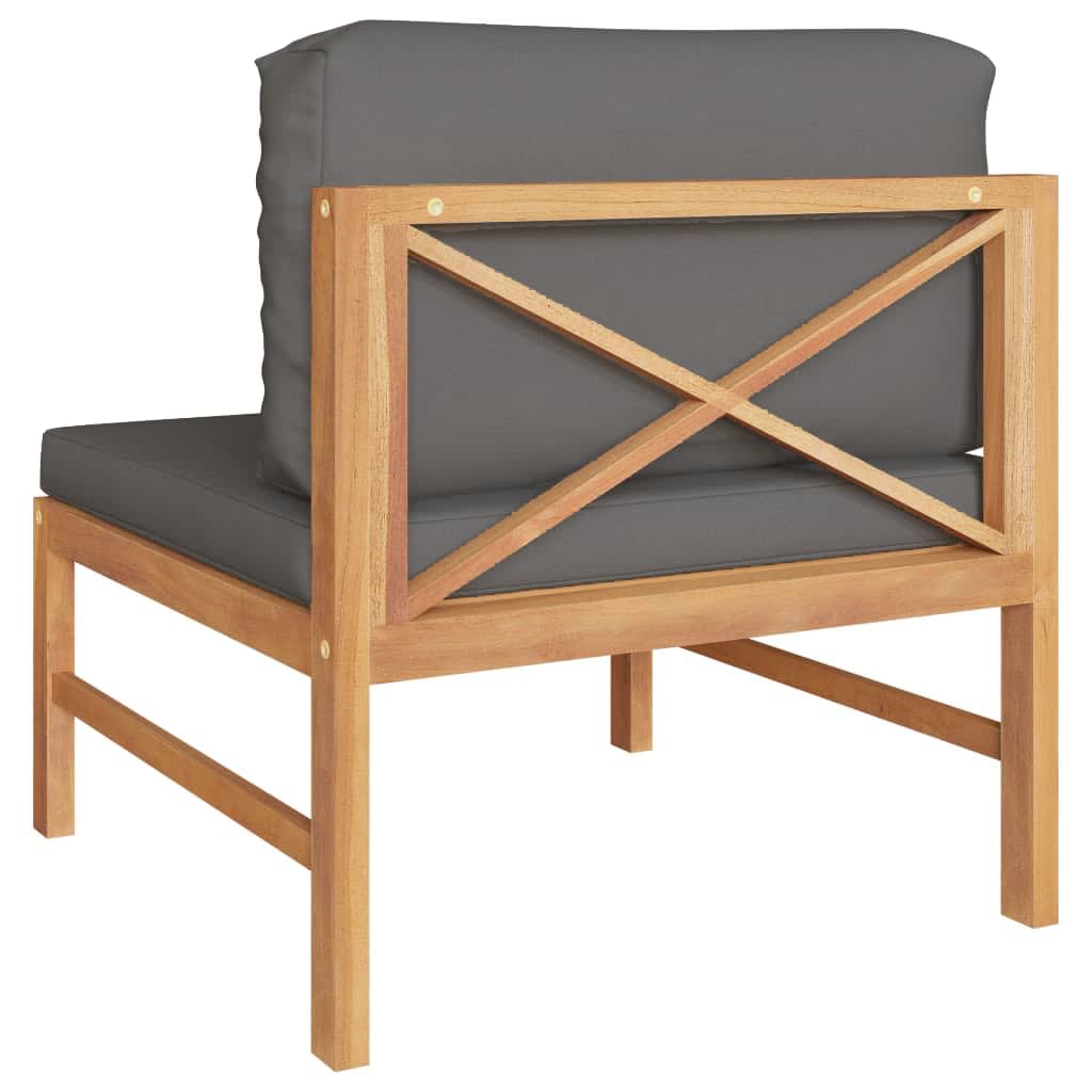 vidaXL Canapea de mijloc cu pernă gri închis, lemn masiv de tec
