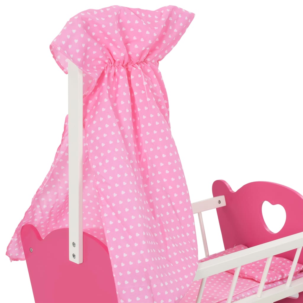vidaXL Pătuț de păpuși cu baldachin, roz, 50 x 34 x 60 cm, MDF