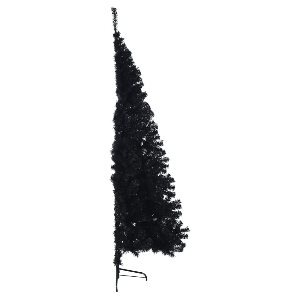 vidaXL Jumătate brad de Crăciun artificial cu suport, negru 210 cm PVC