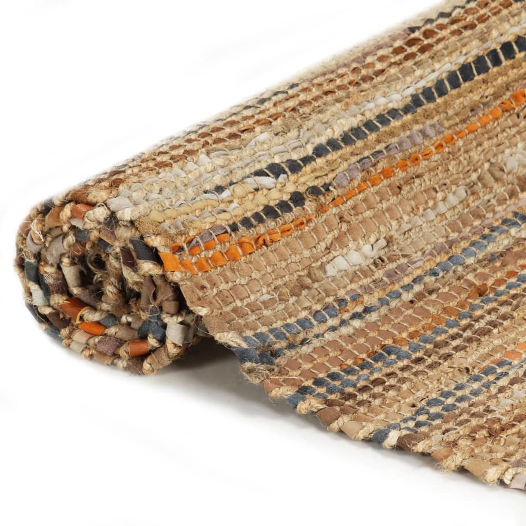 vidaXL Covor țesut manual Chindi, arămiu, 190 x 280 cm, piele, iută