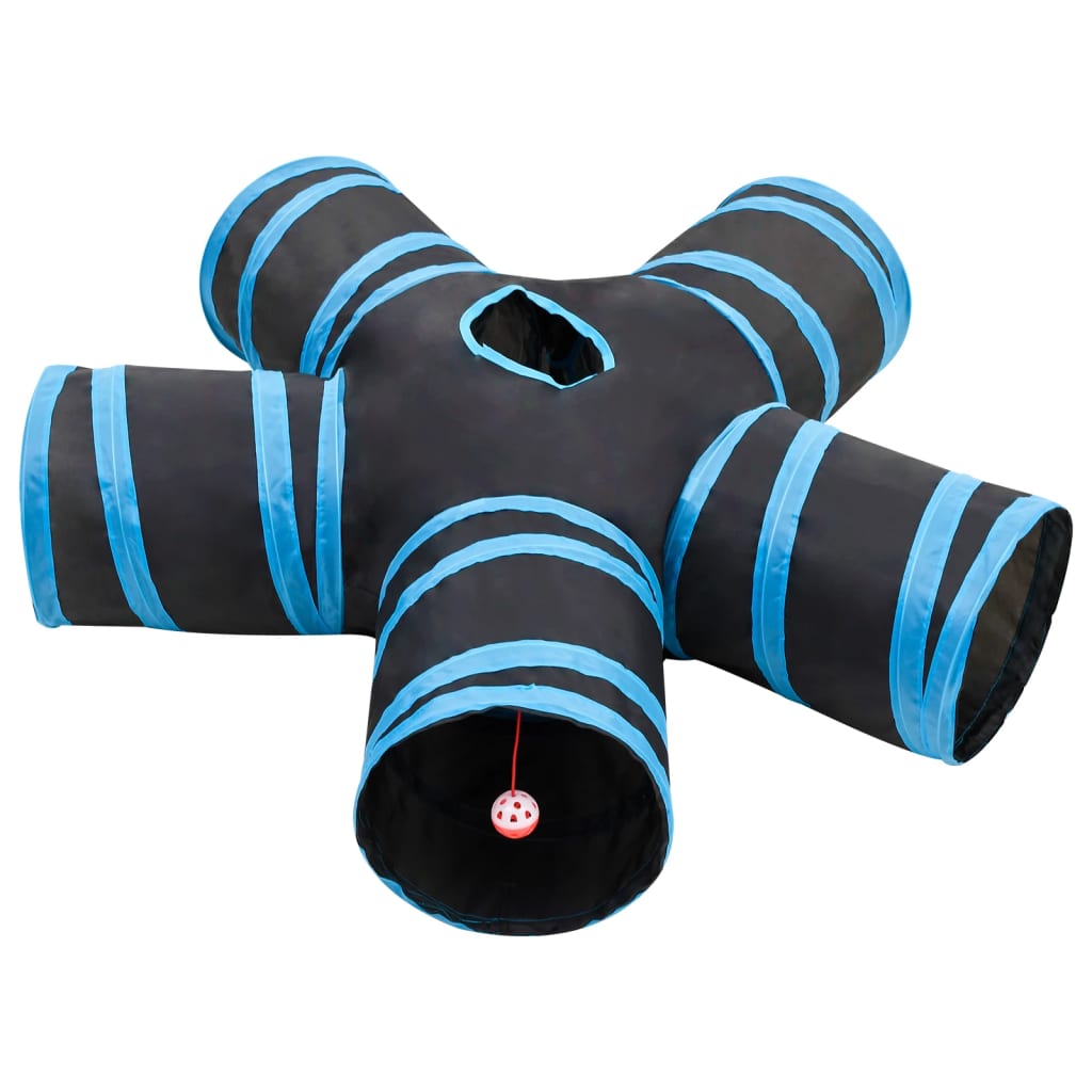 vidaXL Tunel pentru pisici 5 căi, negru și albastru, 25 cm, poliester