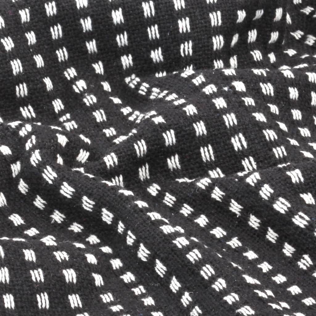 vidaXL Pătură decorativă cu pătrățele, bumbac, 125 x 150 cm, negru