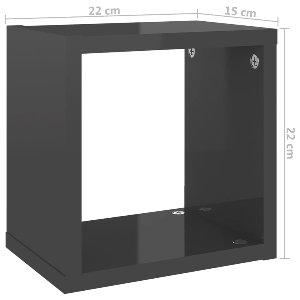 vidaXL Rafturi de perete cub 4 buc. gri extralucios 22x15x22 cm PAL