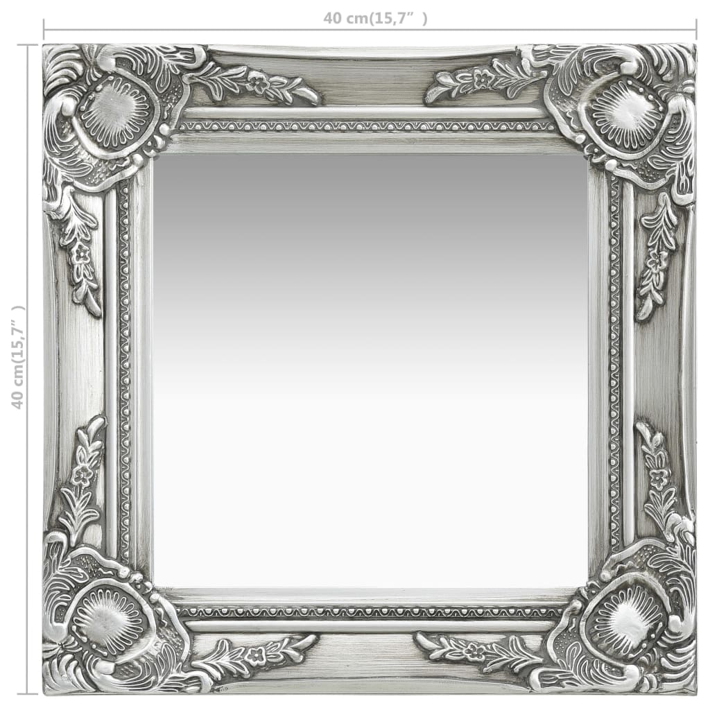 vidaXL Oglindă de perete în stil baroc, argintiu, 40 x 40 cm