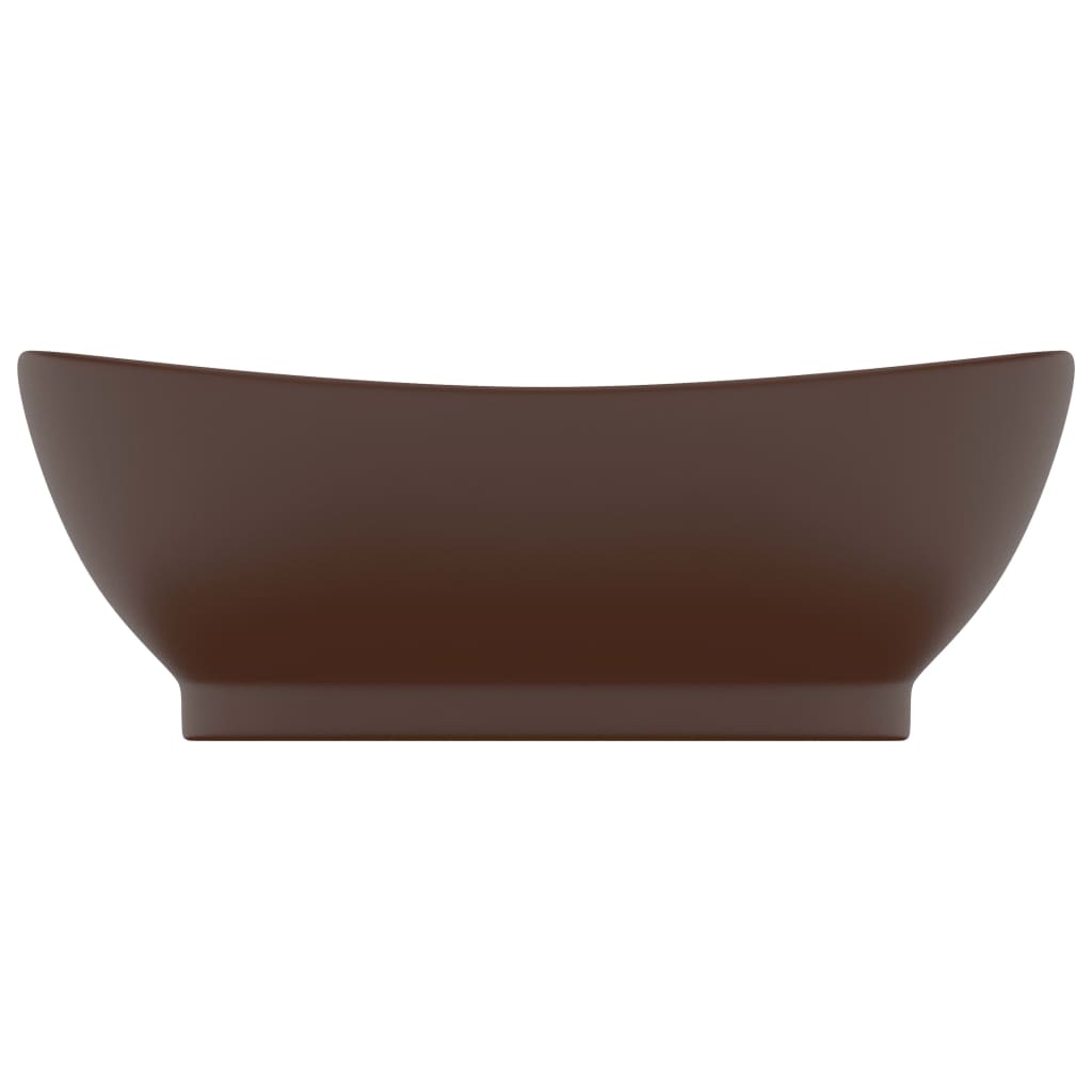 vidaXL Chiuvetă lux, preaplin maro închis mat 58,5x39 cm ceramică oval