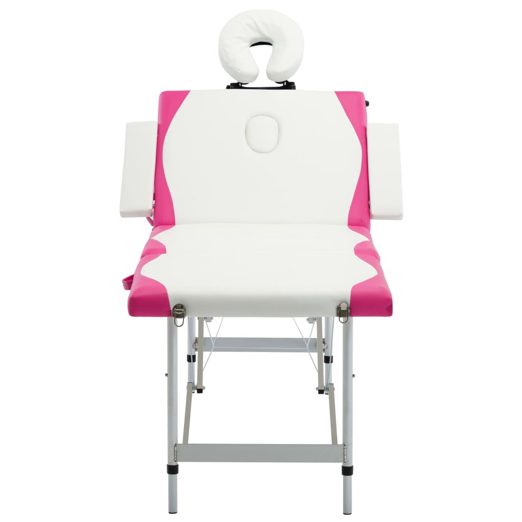 vidaXL Masă pliabilă de masaj, 4 zone, alb și roz, aluminiu