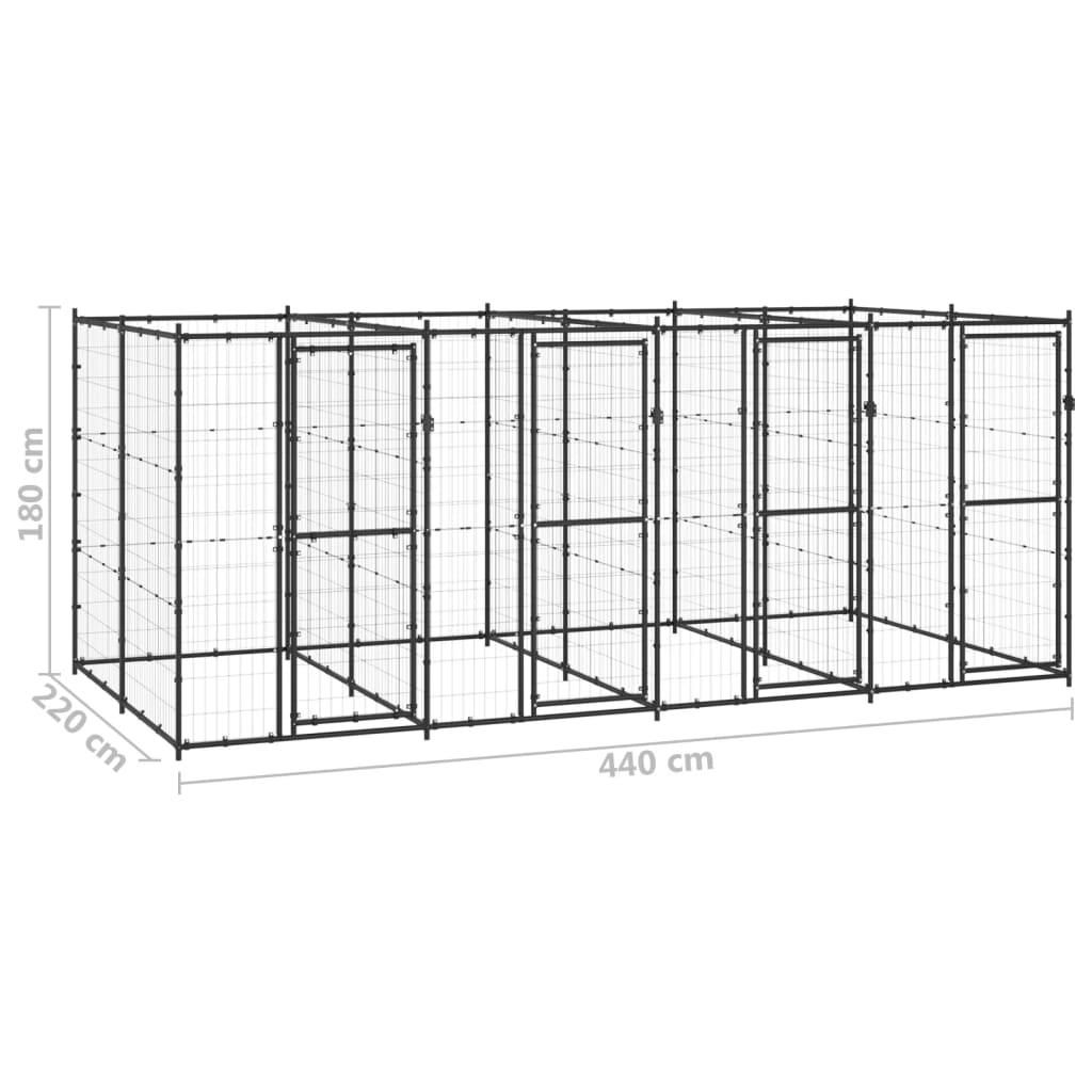 vidaXL Padoc pentru câini de exterior, 9,68 m², oțel