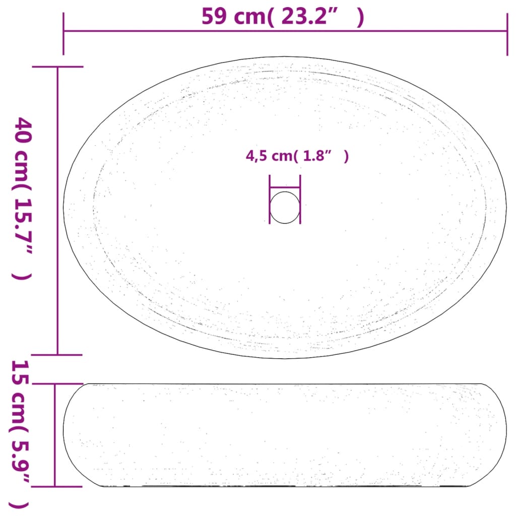 vidaXL Lavoar de blat, maro, 59x40x15 cm, ceramică, oval