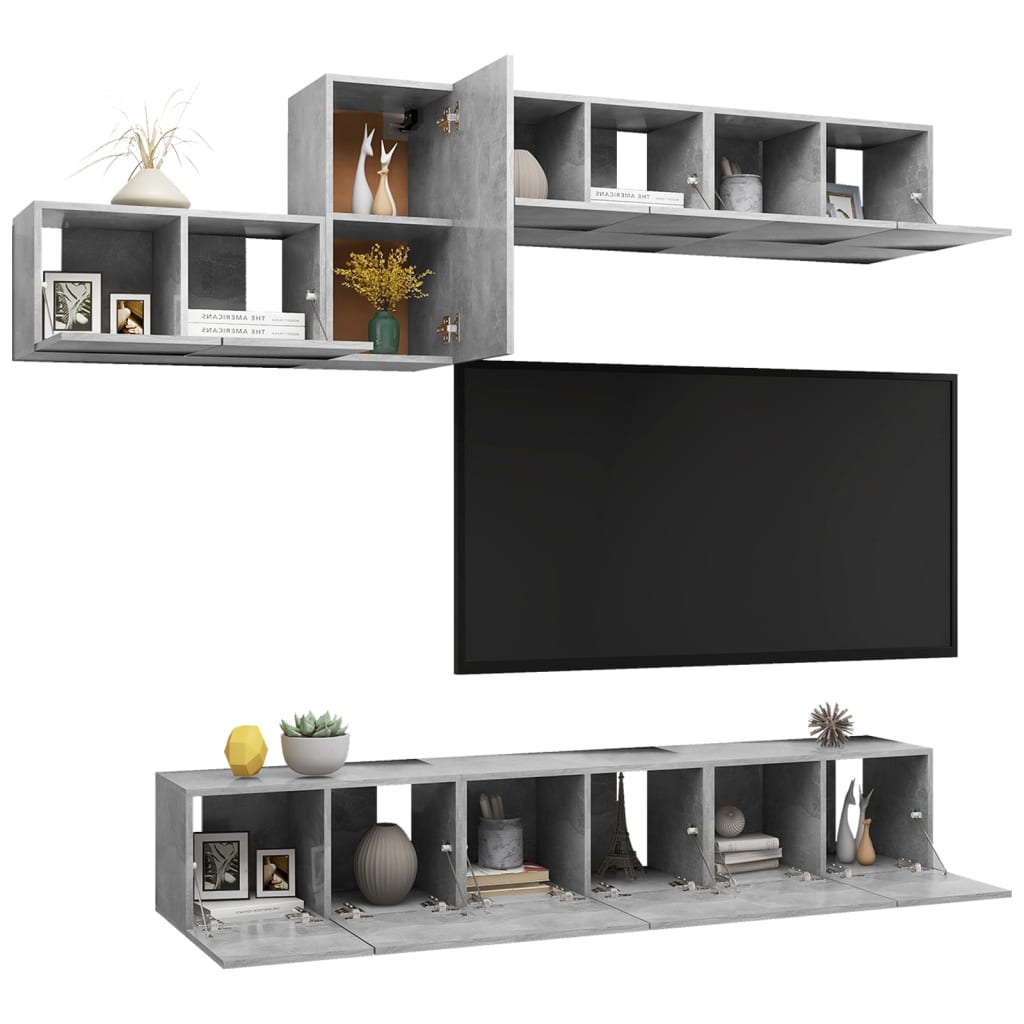 vidaXL Set de dulapuri TV, 7 piese, gri beton, lemn prelucrat