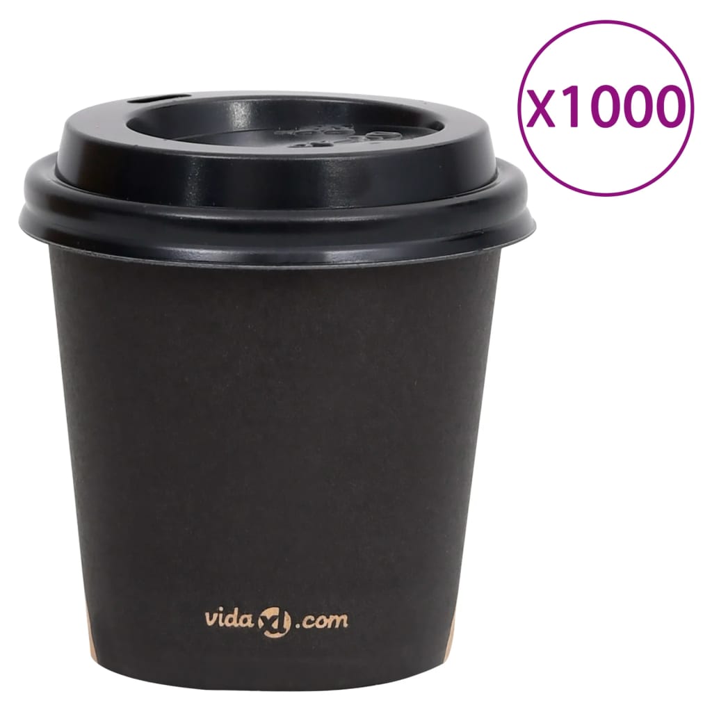 vidaXL Pahare de cafea de hârtie cu capace, 1000 buc., negru, 120 ml