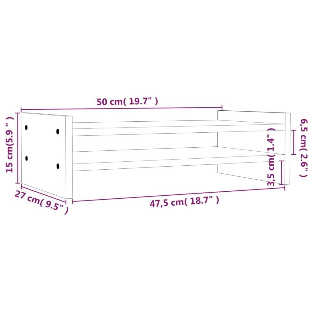 vidaXL Suport pentru monitor, gri, 50x27x15 cm, lemn masiv pin