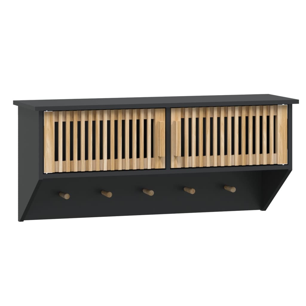 vidaXL Dulap de perete cu cârlige, negru, 80x24x35,5cm, lemn prelucrat