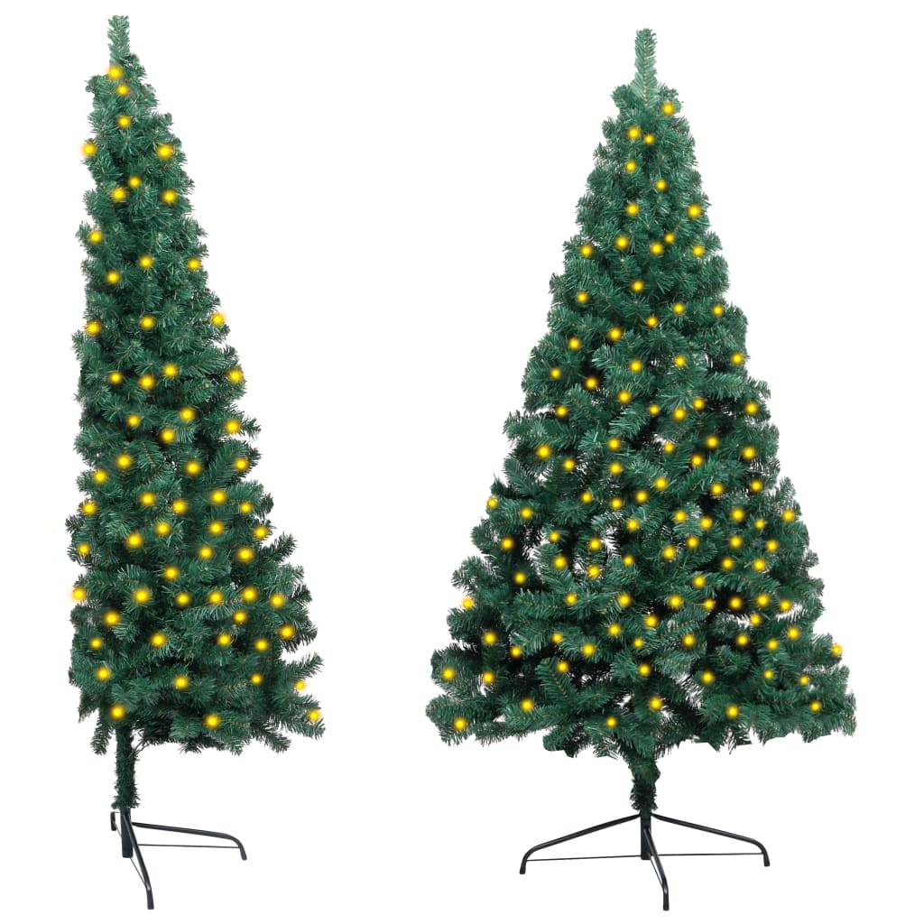 vidaXL Jumătate brad Crăciun pre-iluminat cu suport verde 150 cm PVC