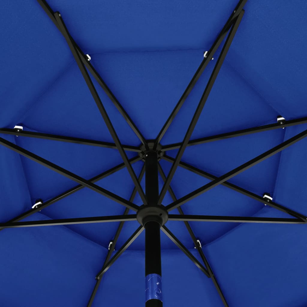 vidaXL Umbrelă de soare 3 niveluri, stâlp de aluminiu, azuriu, 3,5 m