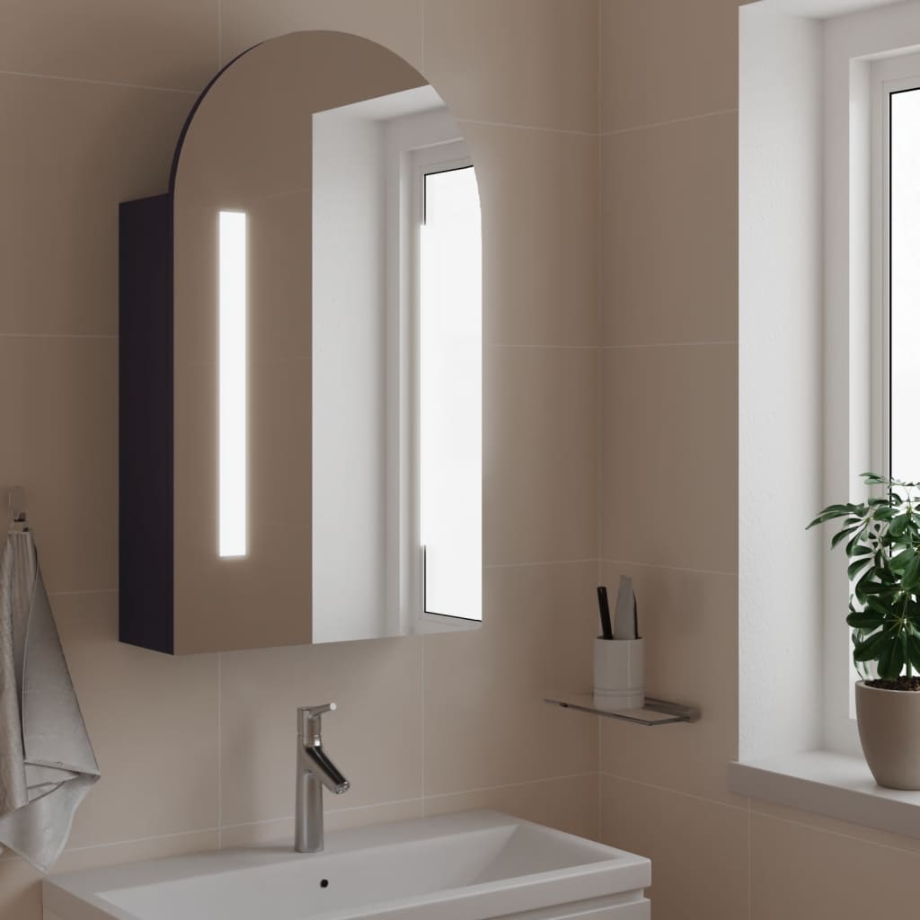vidaXL Dulap cu oglindă de baie cu LED, gri, 42x13x70 cm, arcuit
