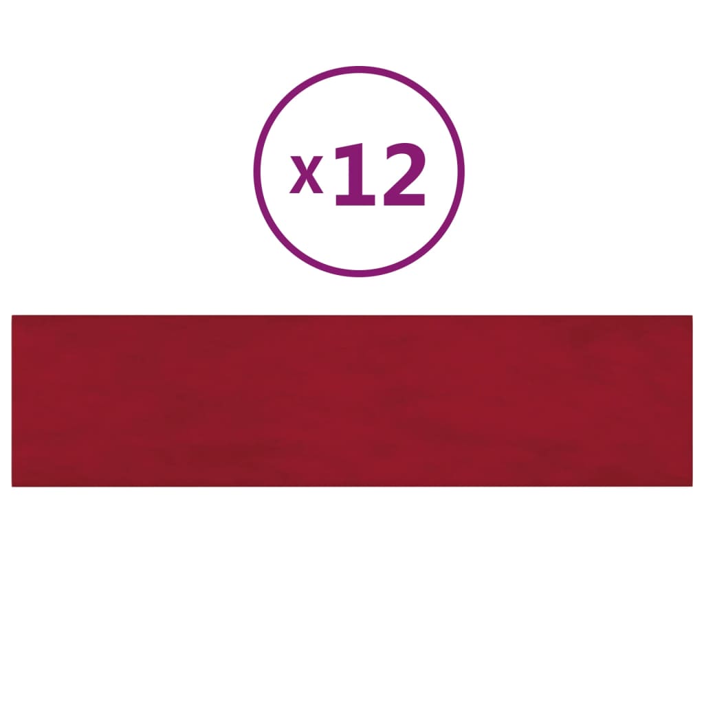 vidaXL Panouri de perete 12 buc. roșu vin 60x15 cm catifea 1,08 m²