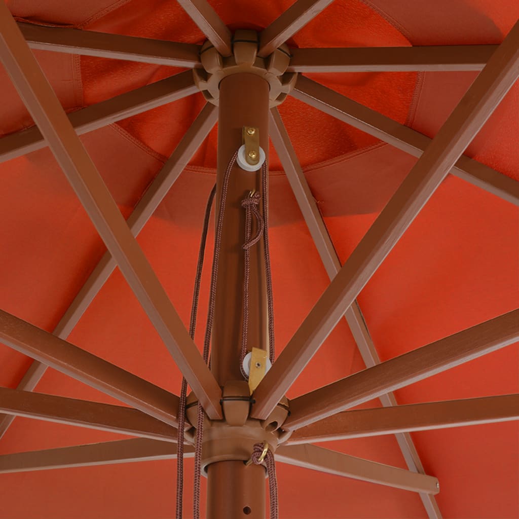 vidaXL Umbrelă de soare de exterior, stâlp lemn, cărămiziu, 350 cm