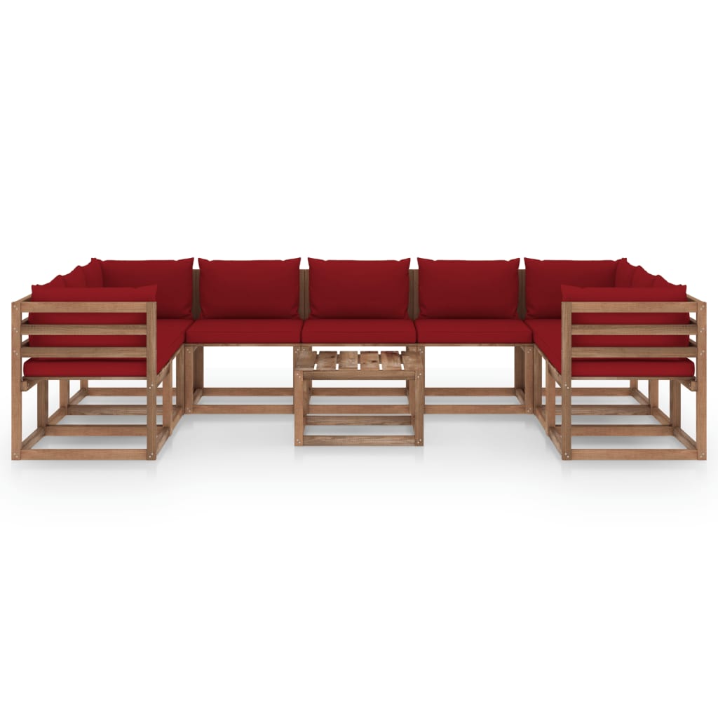 vidaXL Set mobilier de grădină cu perne roșu vin, 10 piese