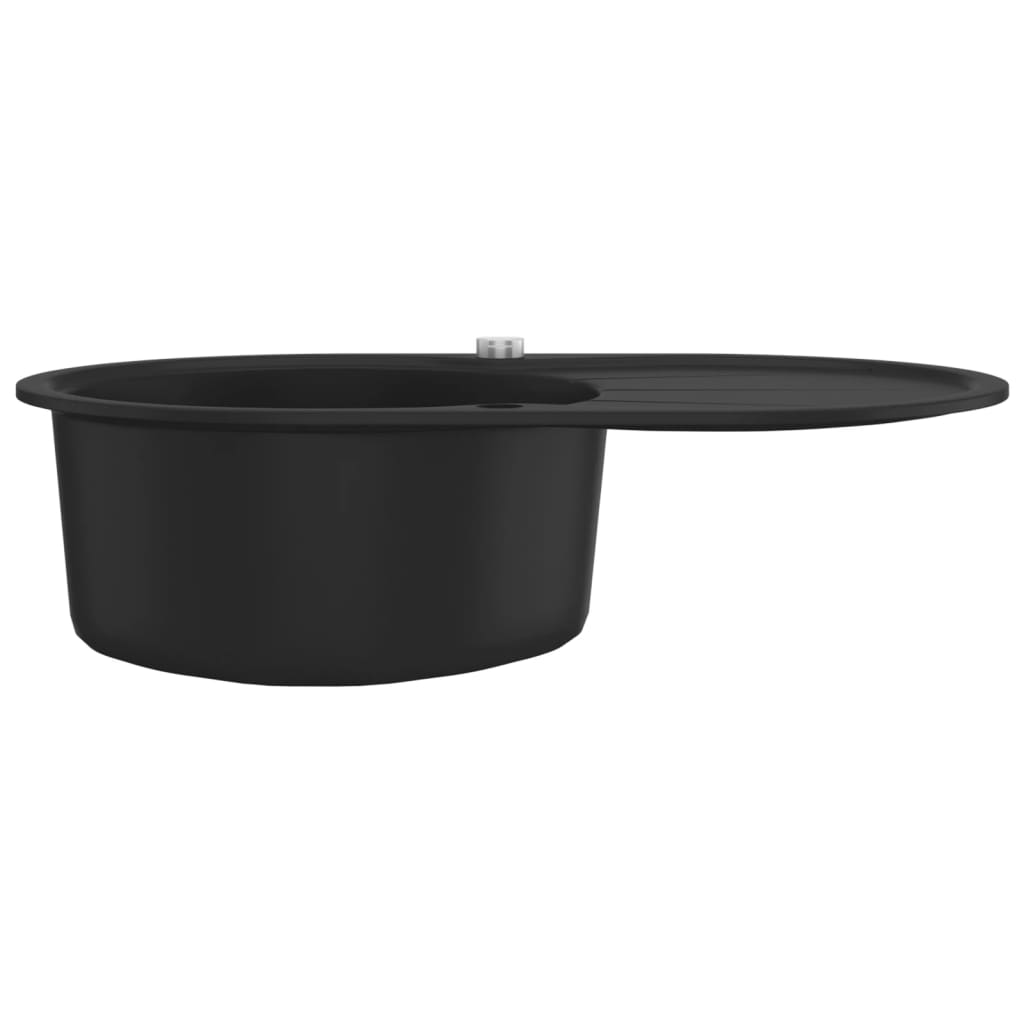 vidaXL Chiuvetă de bucătărie din granit cu o cuvă, negru, oval