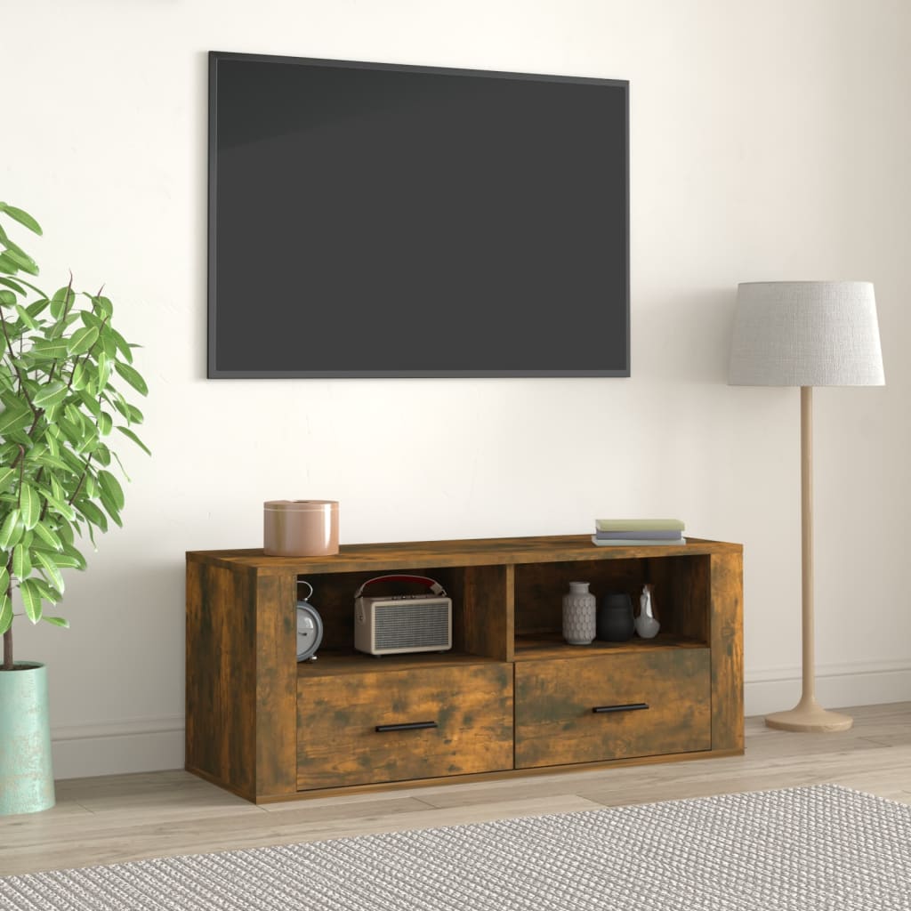 vidaXL Comodă TV, stejar fumuriu, 100x35x40 cm, lemn prelucrat