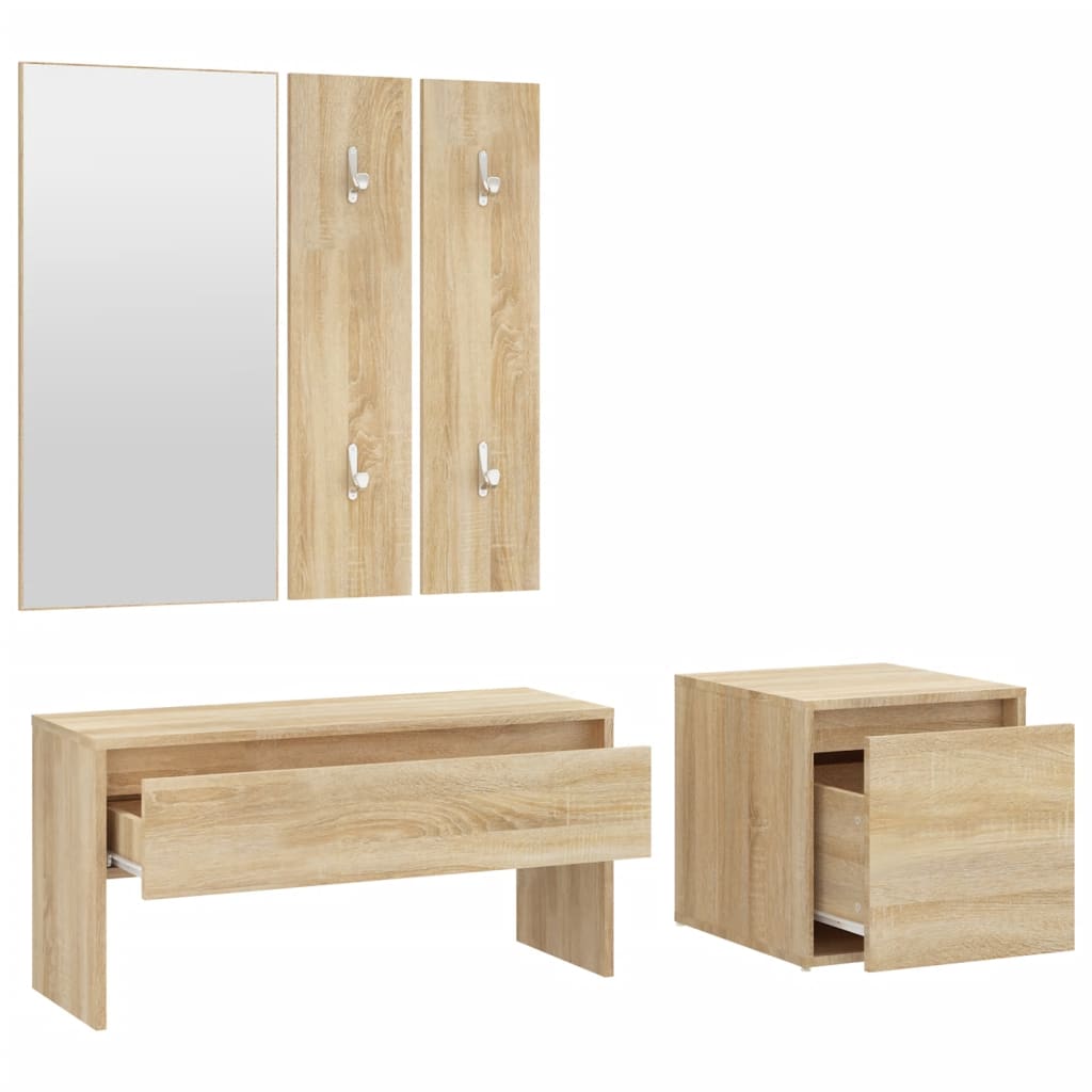 vidaXL Set de mobilier pentru hol, stejar sonoma, lemn prelucrat