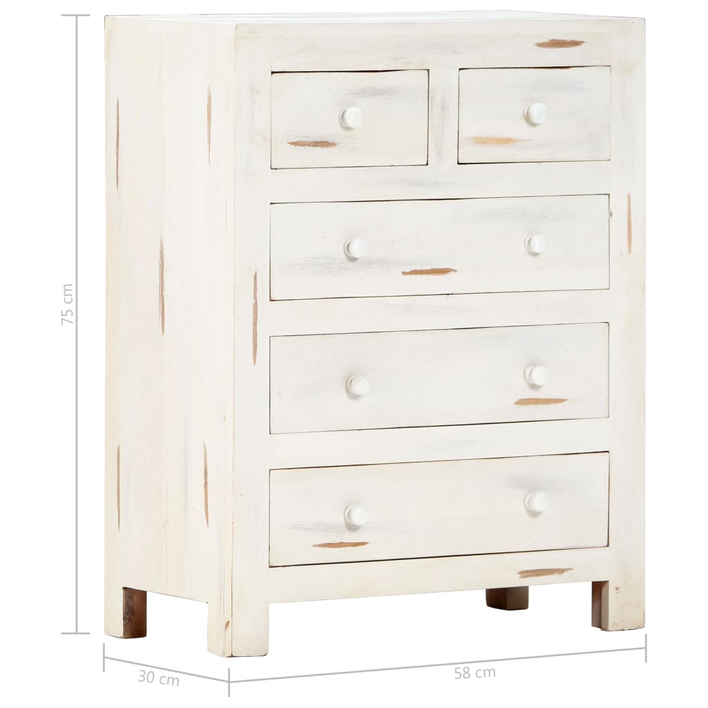 vidaXL Dulap cu sertare, alb, 58 x 30 x 75 cm, lemn masiv de acacia