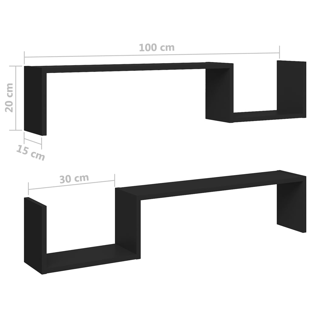 vidaXL Rafturi de perete, 2 buc., negru, 100x15x20 cm, PAL