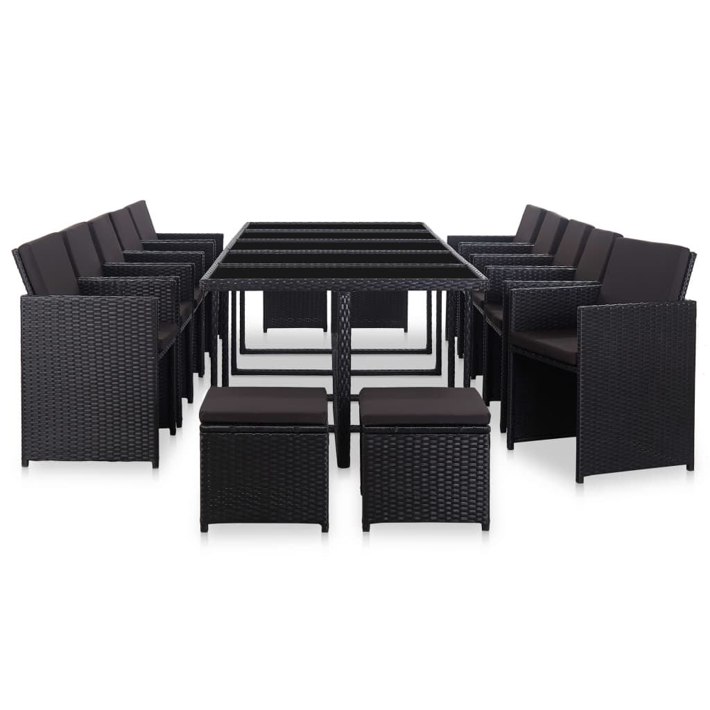 vidaXL Set mobilier de exterior cu perne, 15 piese, negru, poliratan