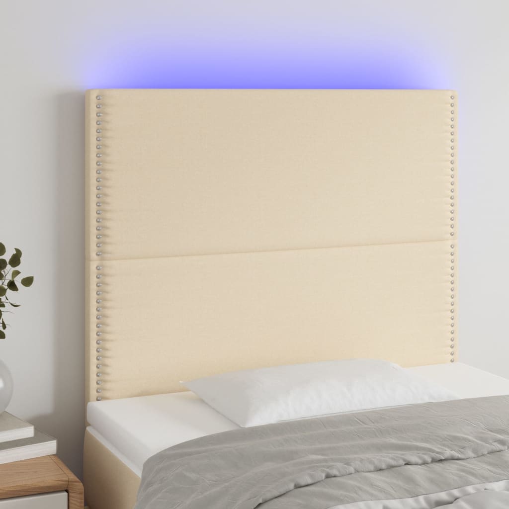 vidaXL Tăblie de pat cu LED, crem, 100x5x118/128 cm, textil