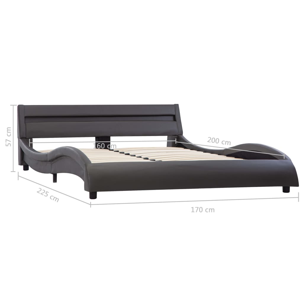 vidaXL Cadru de pat cu LED, gri, 160 x 200 cm, piele ecologică