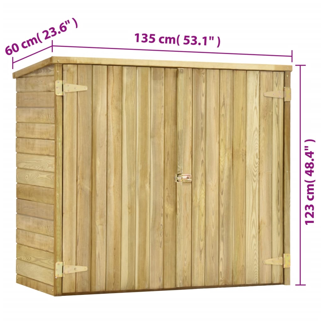 vidaXL Magazie unelte de grădină, 135x60x123 cm, lemn pin tratat