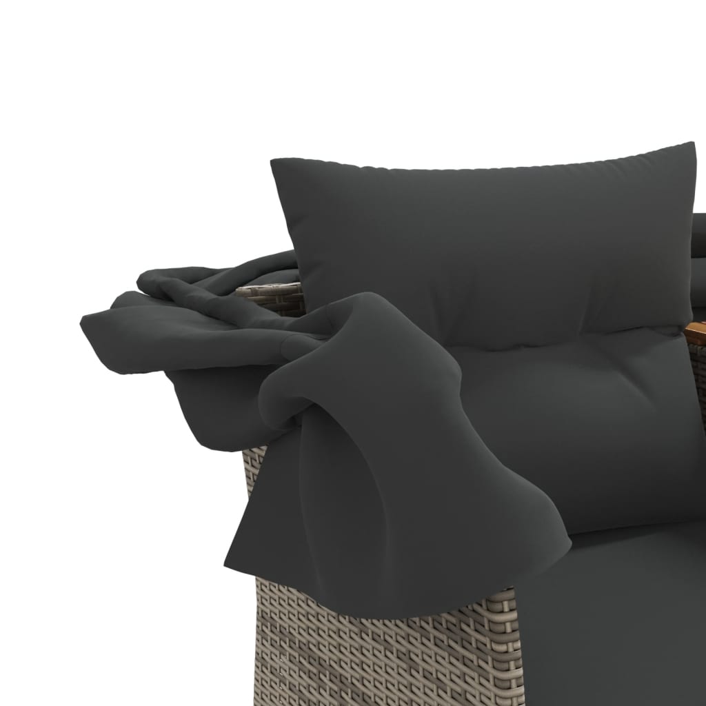 vidaXL Canapea de grădină cu baldachin și scaune, gri, poliratan