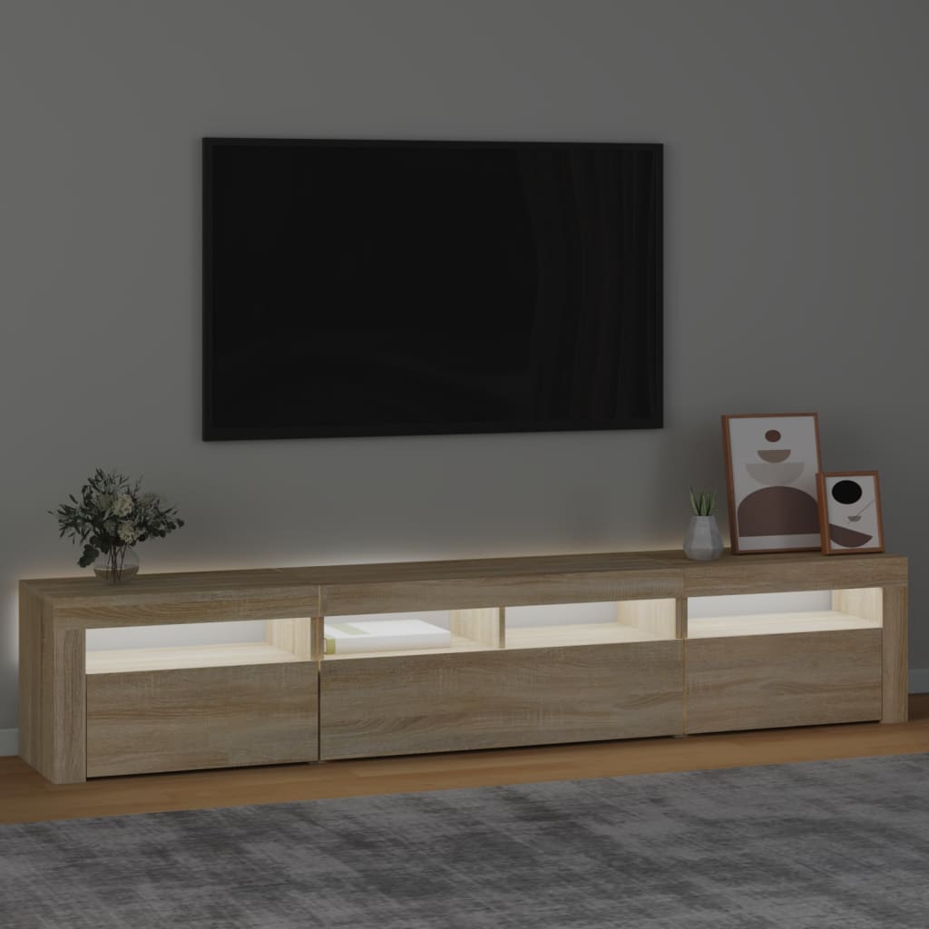 vidaXL Comodă TV cu lumini LED, stejar sonoma, 210x35x40 cm