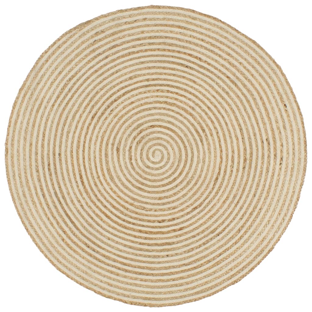 vidaXL Covor lucrat manual cu model spiralat, alb, 90 cm, iută