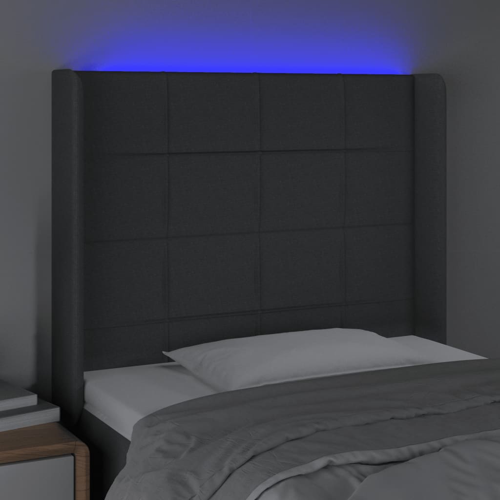 vidaXL Tăblie de pat cu LED, gri închis, 93x16x118/128 cm, textil