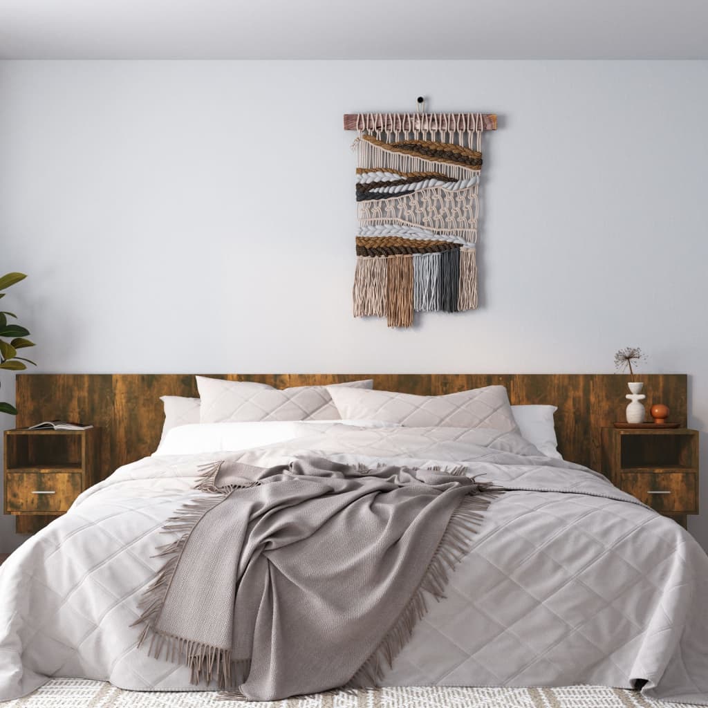 vidaXL Tăblie de pat cu dulapuri, stejar fumuriu, lemn prelucrat