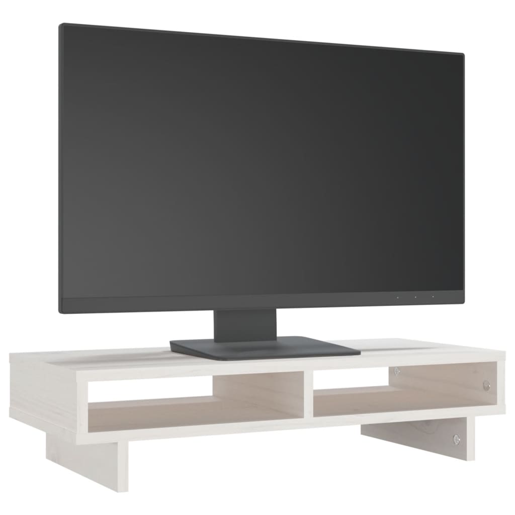 vidaXL Suport pentru monitor, alb, 60x27x14 cm, lemn masiv pin