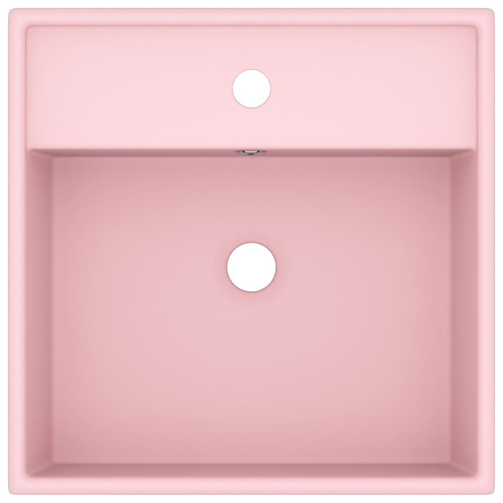 vidaXL Chiuvetă lux cu preaplin, roz mat, 41x41 cm, ceramică, pătrat
