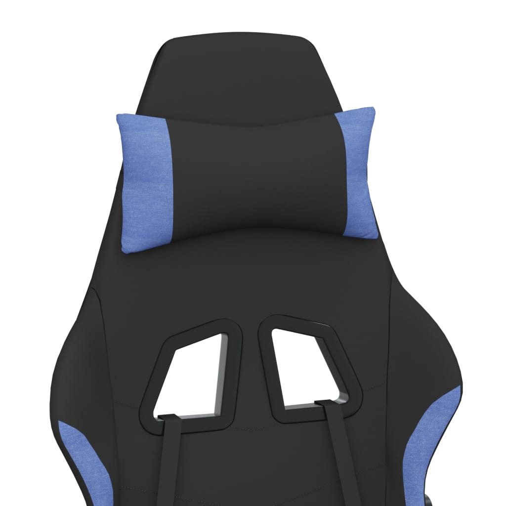 vidaXL Scaun de gaming cu masaj/suport picioare, negru/albastru textil