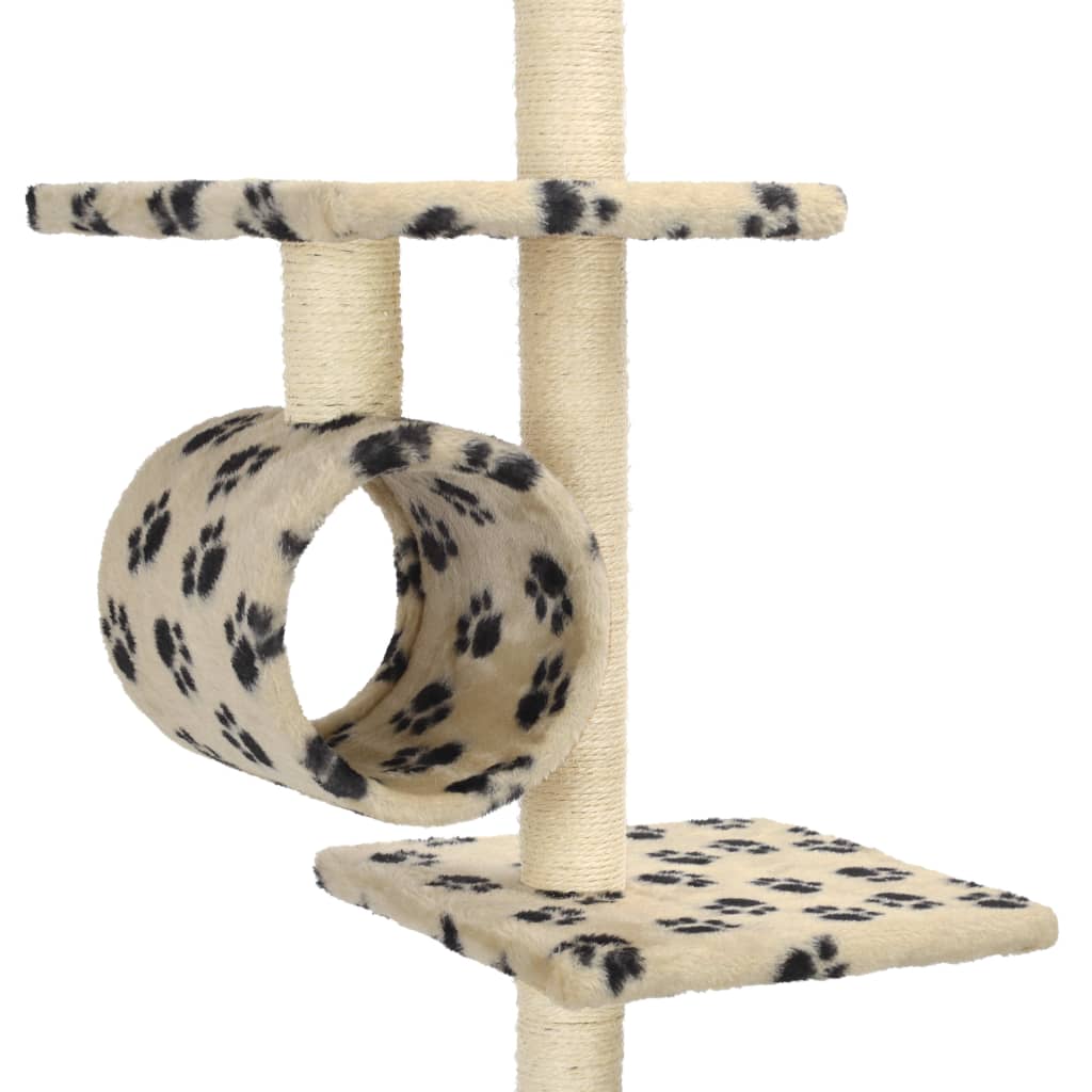 vidaXL Ansamblu pisici, stâlpi funie sisal 260 cm imprimeu lăbuțe bej