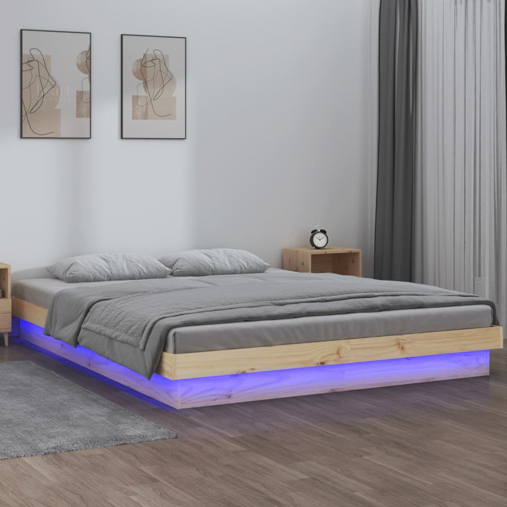 vidaXL Cadru de pat cu LED, 160x200 cm, lemn masiv