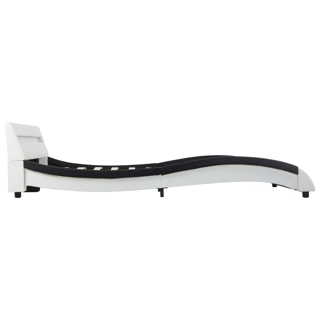 vidaXL Cadru de pat cu LED, alb & negru, 140x200 cm, piele ecologică