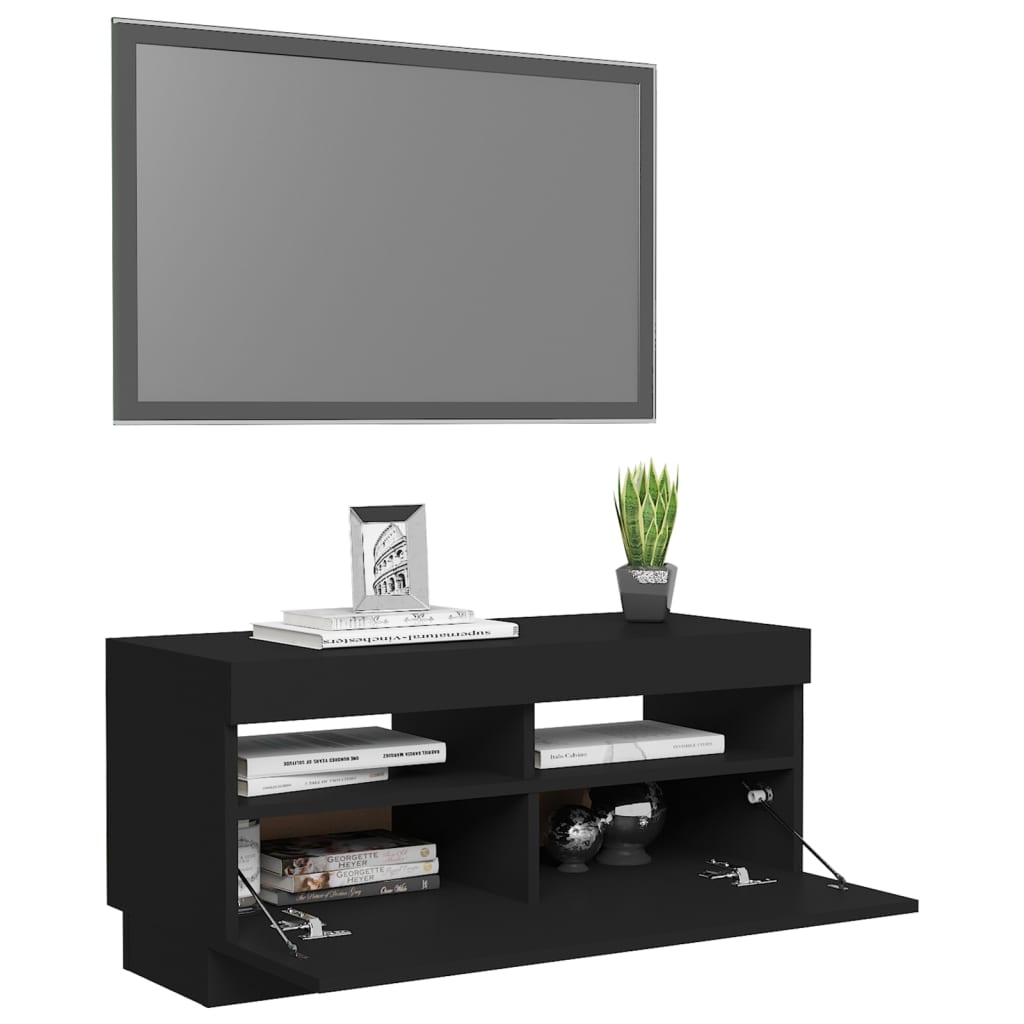 vidaXL Comodă TV cu lumini LED, negru, 80x35x40 cm