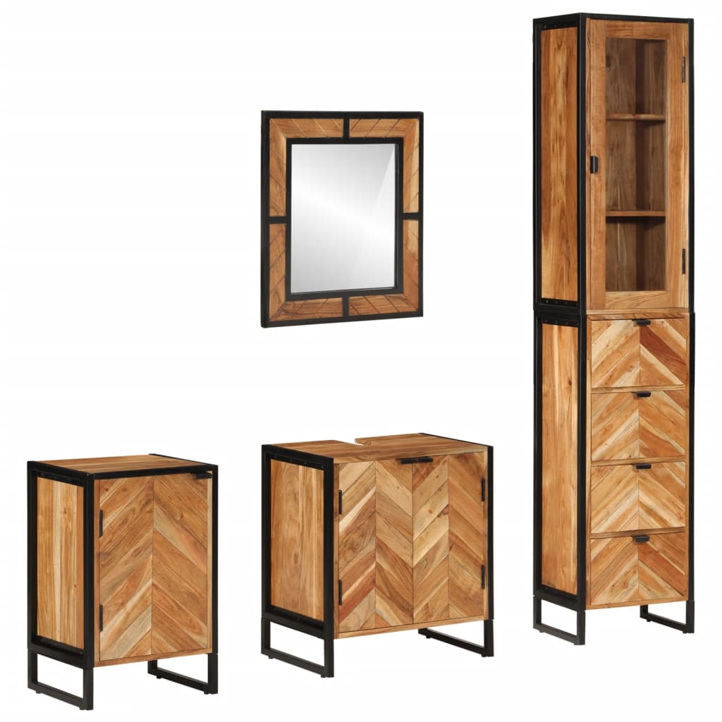 vidaXL Set mobilier de baie, 4 piese, fier și lemn masiv de acacia