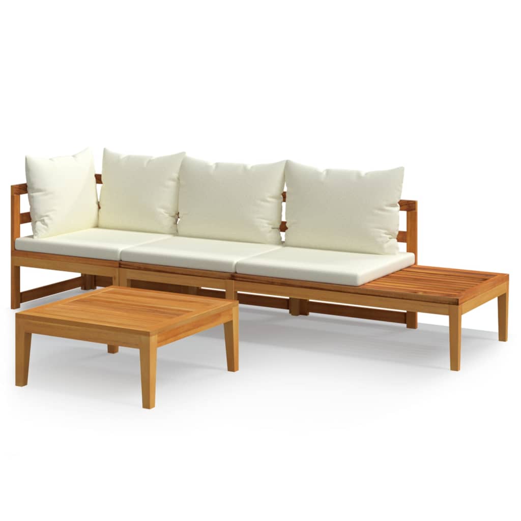 vidaXL Set mobilier grădină perne alb/crem, 3 piese, lemn de acacia