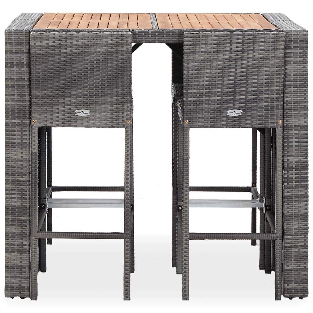 vidaXL Set mobilier bar exterior, 5 piese, gri, poliratan, lemn acacia