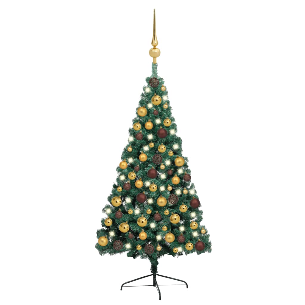 vidaXL Set pom Crăciun artificial LED-uri&globuri, verde, 150 cm