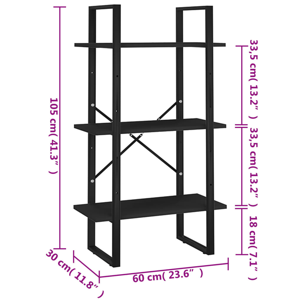 vidaXL Raft de depozitare, negru, 60x30x105 cm, PAL
