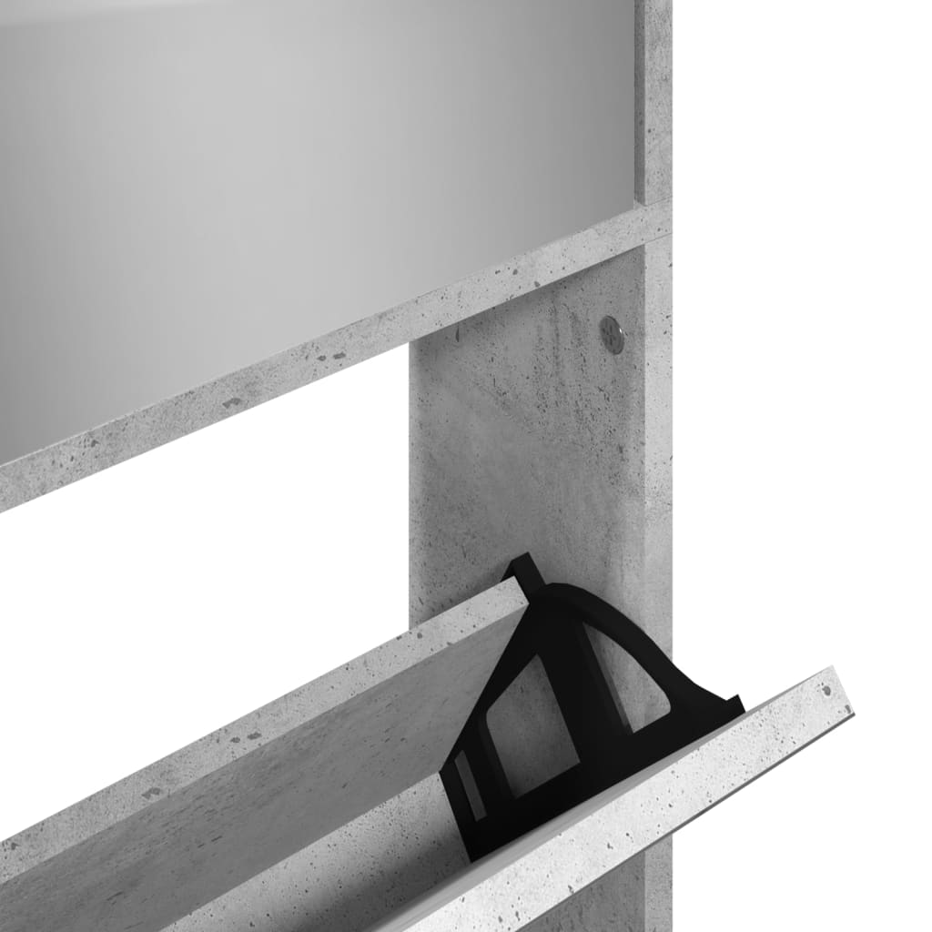 vidaXL Pantofar cu oglindă, 4 niveluri, gri beton, 63x17x134 cm